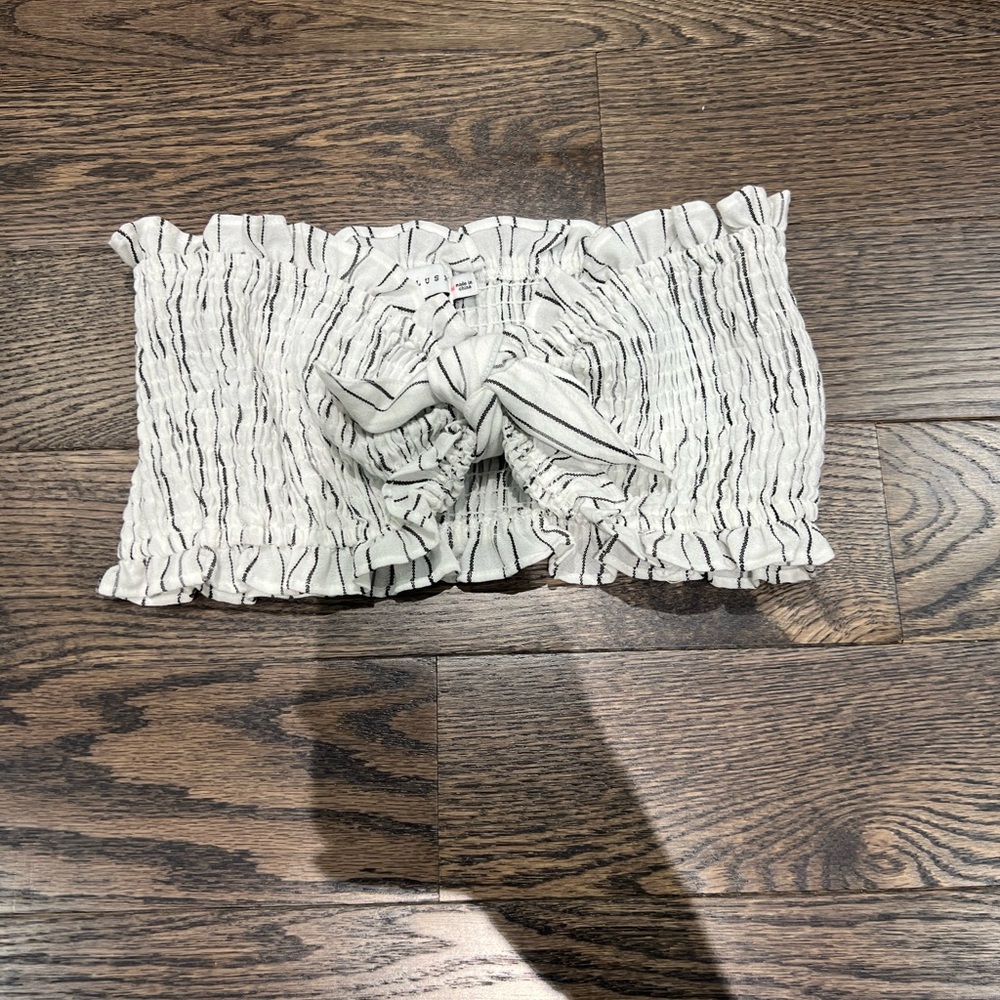 Lush White Tube Top with Black Stripes